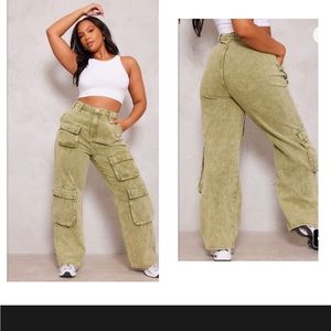 Pretty Little Thing Plus Khaki Cargo Denim Jeans *NEW* SIZE 18 (UK SZ 22)